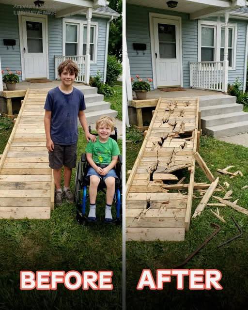 My son built a ramp for the boy next door so he could finally feel what it was like to play outside.