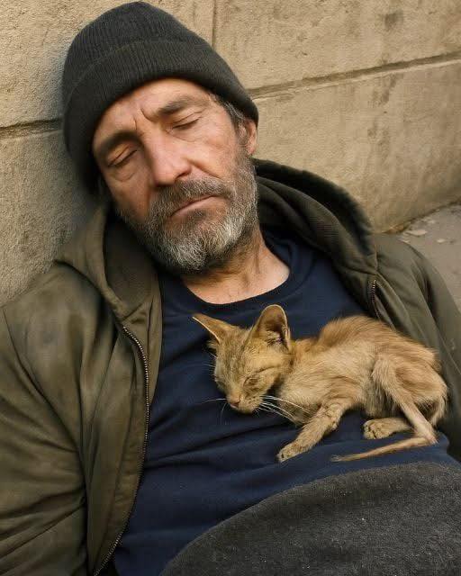 He had no home, no family—except for the cat that curled up on his chest every night. “She chose me,” he said. “That’s all that matters.”