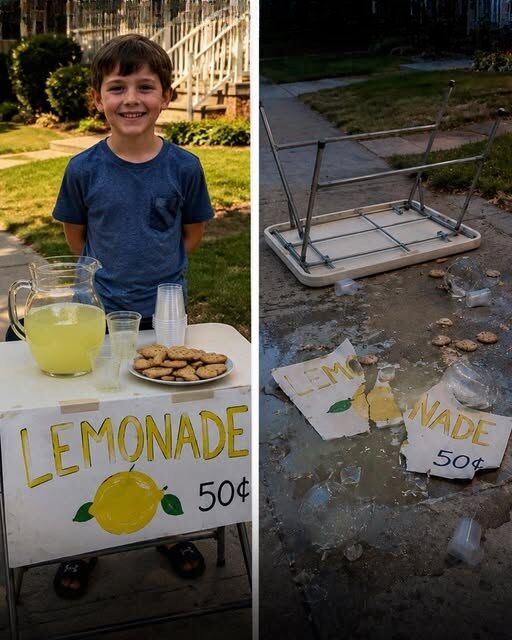 Rude Neighbor Destroyed My 8-Year-Old Son’s Lemonade Stand for “Blocking the Sidewalk”—The Next Morning He Showed Up at Our Door in Tears